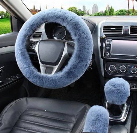 Pack Luxe 3 Pièces en Fourrure pour Voiture | Couvre Volant + Frein à Main + Levier de Vitesse